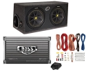 Kicker DC122 Dual 12 600W Car Audio Subwoofers + Box + Boss 1500W Amp + Amp Kit