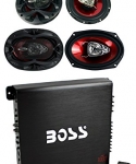 TWO Boss CH6530 6.5 300W + 2) 6x9 400W 3-Way Car Speakers +1000W 4-Ch Amplifier