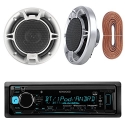 Kenwood KMMBT315U Single DIN Bluetooth In-Dash Car stereo Receiver Bundle Combo With Set Of 2 Jensen JS652 50W 6.5 Inch 2-Way Coaxial Car Audio Speakers And Enrock 50 Feet 16g Speaker Wire