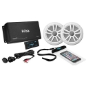 BOSS AUDIO ASK902B.6 Marine Package Includes 500 Watt Max 4-channel Bluetooth Amplifier, One Pair 6.5 inch MR6W Marine Speakers, Universal USB cable and Phone Pouch