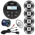 Milenna PRV17 Marine Gauge Style AM/FM Radio Stereo Receiver Media Player Bundle Combo With 4x Enrock 6.5 Black/Chrome Audio Speakers + USB/AUX To RCA Cable + 22 Radio Antenna + 50 Ft Spaeker Wire