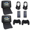 IMAGE 2PCS 7 Black Car Headrest DVD Player with Zipper-Cover LCD-Wireless Game-FM Transimitter Function 32BT Games