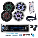 Kenwood Marine Boat Bluetooth Digital Stereo MP3 USB AM/FM Radio Palyer iPod iPhone Pandora Ready Receiver With 4 X Kicker Marine 6.5 Inch 390 Watts LED Marine Audio Coaxial Speakers Stereo (2 pairs) LED Remote Controller For Kicker Marine Spekaers Enroc